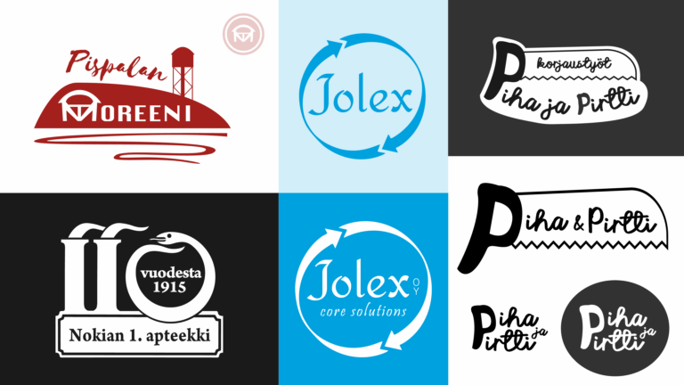 Viestipainolla suunniteltuja logoja