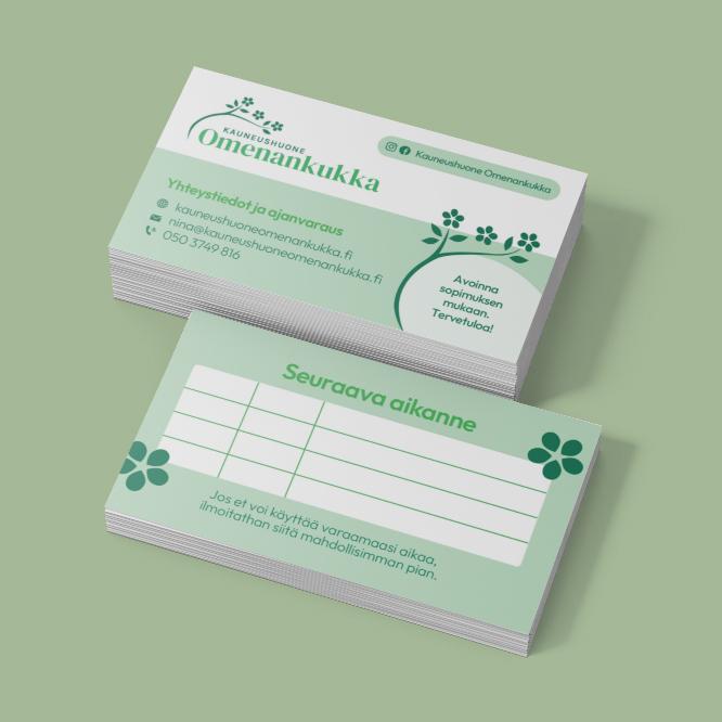 Kauneushuone Omenankukka käyntikortit / ajanvarauskortit